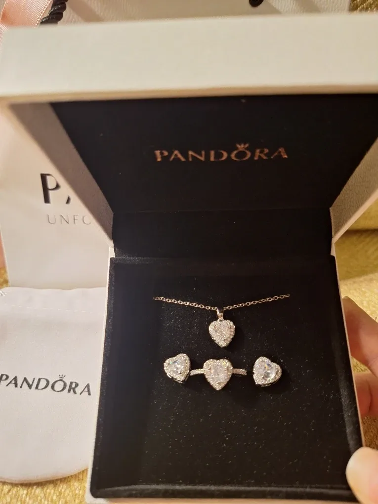 NEW - Pandora Heart Necklace, Ring & Earrings Set