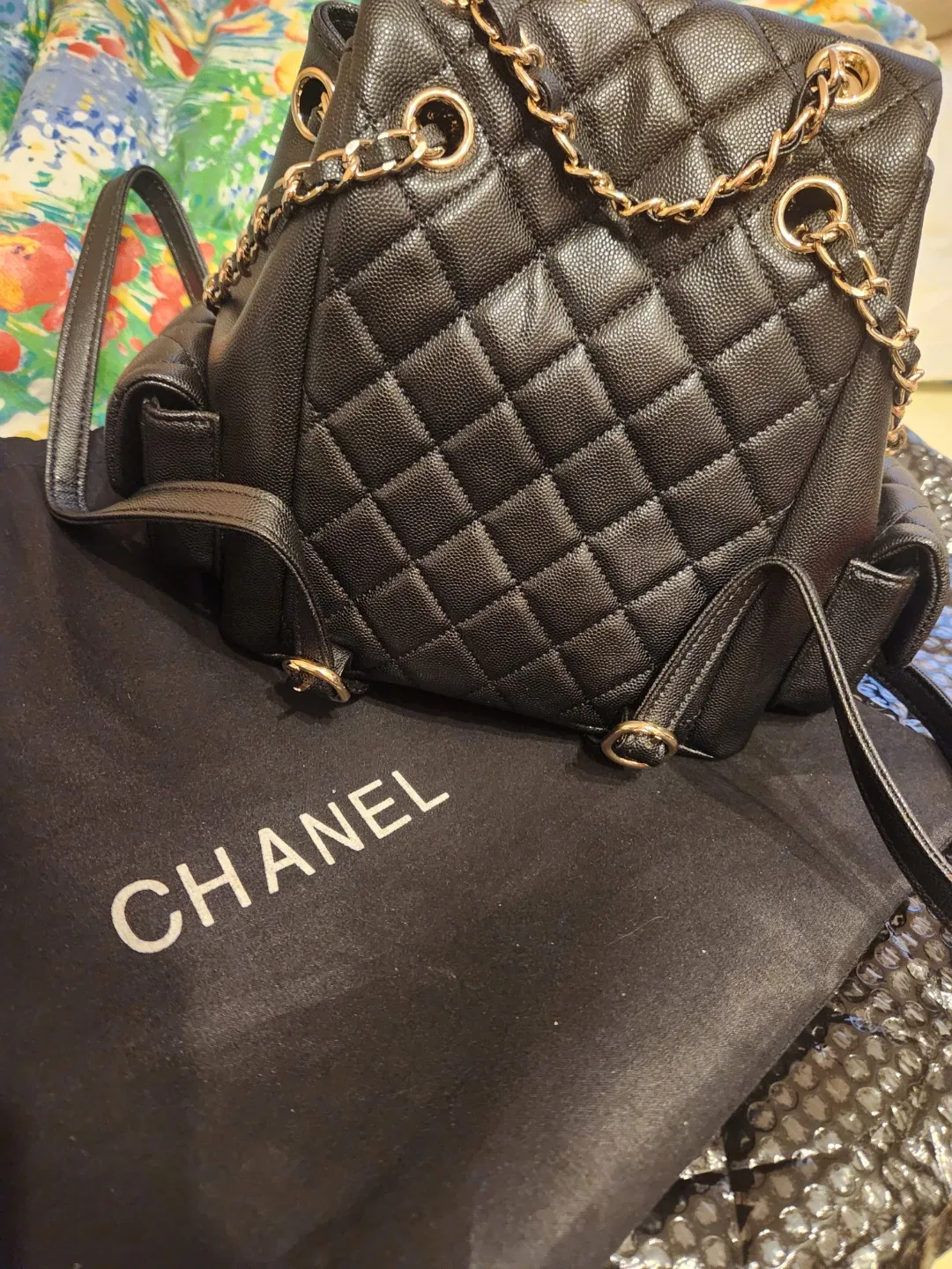 New Black caviar leather Chanel inspired mini backpack image indicator(2)