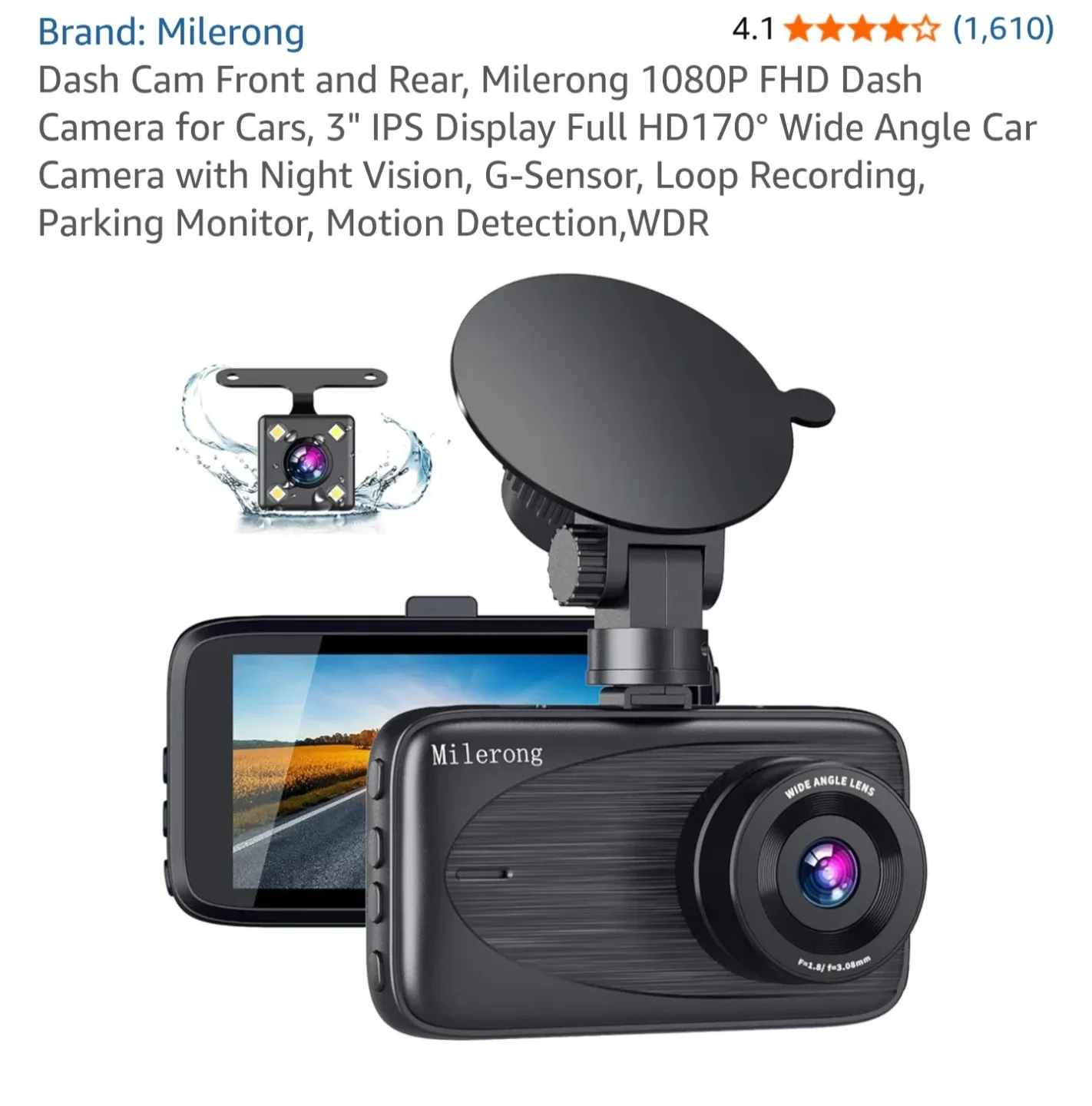 Milerong 1080P FHD Dash Cam Front and Rear thumbnail