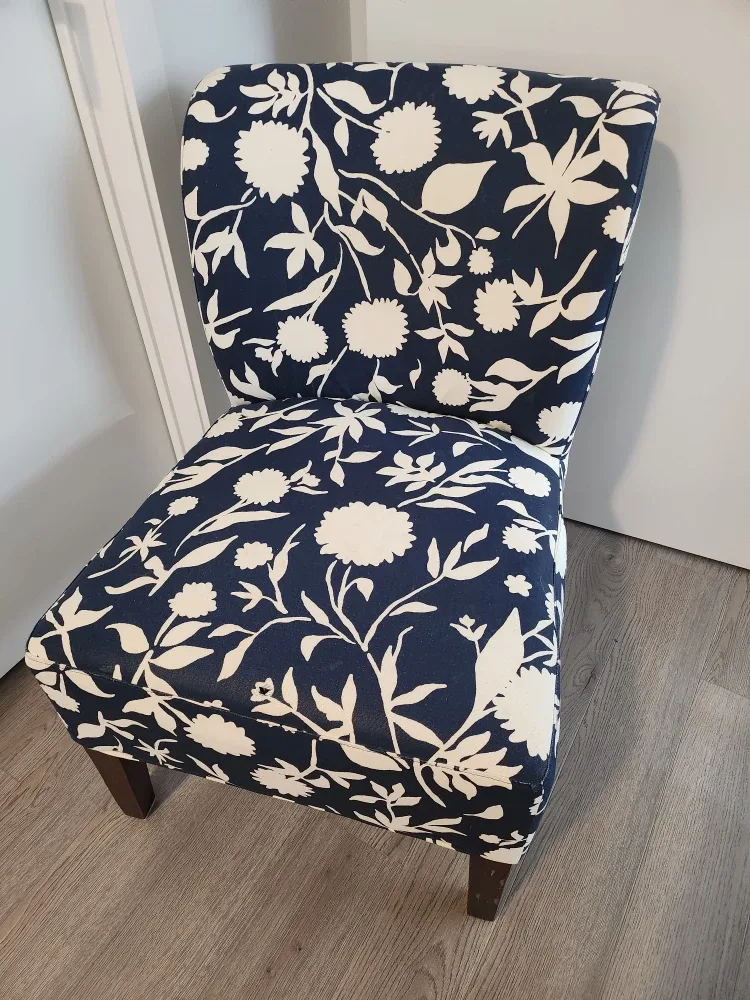 Floral Accent Chair - Navy and White