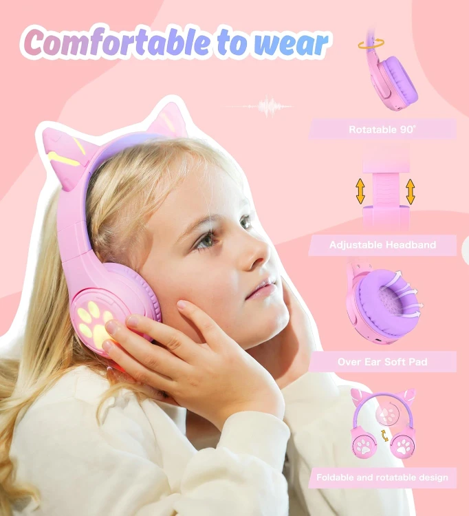 NEW Kids Cat Ear Bluetooth Headphones with LED Light Up - photo 4