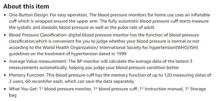 New~Arm BP Monitor W/Blood Pressure Cuff, Home Use image indicator(4)