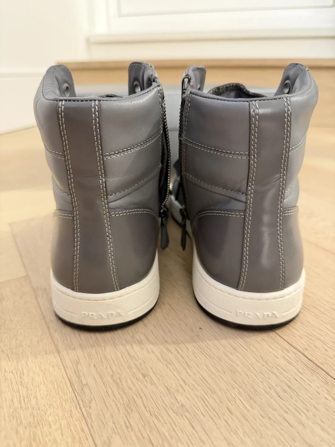 Prada Grey Leather High-Top Sneakers - photo 4