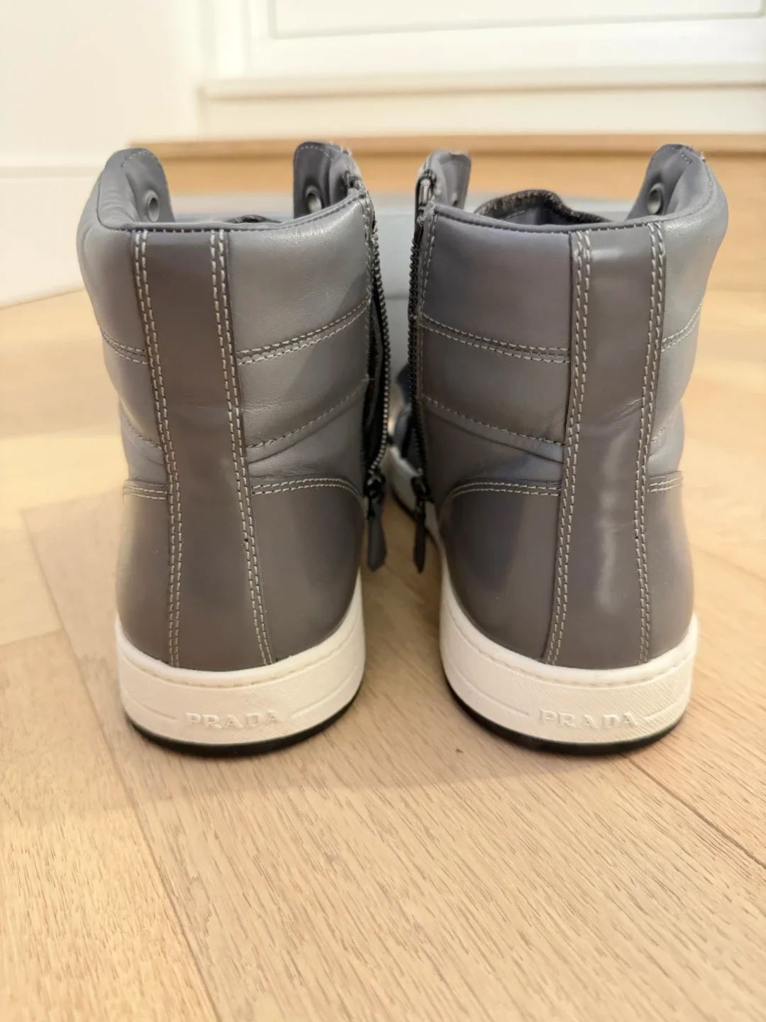 Prada Grey Leather High-Top Sneakers image indicator(4)
