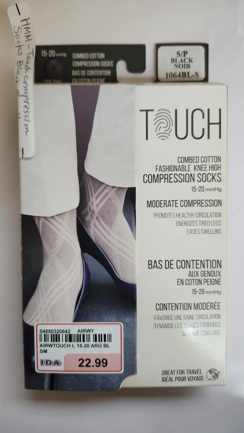 Brand New Touch Compression Socks, Black Argyle, S/P