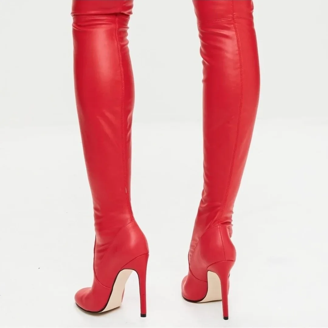 Thigh high red stiletto boots image indicator(5)