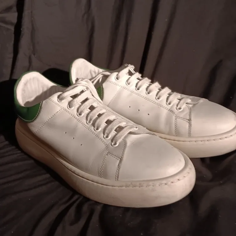 White & Green Leather Sneakers