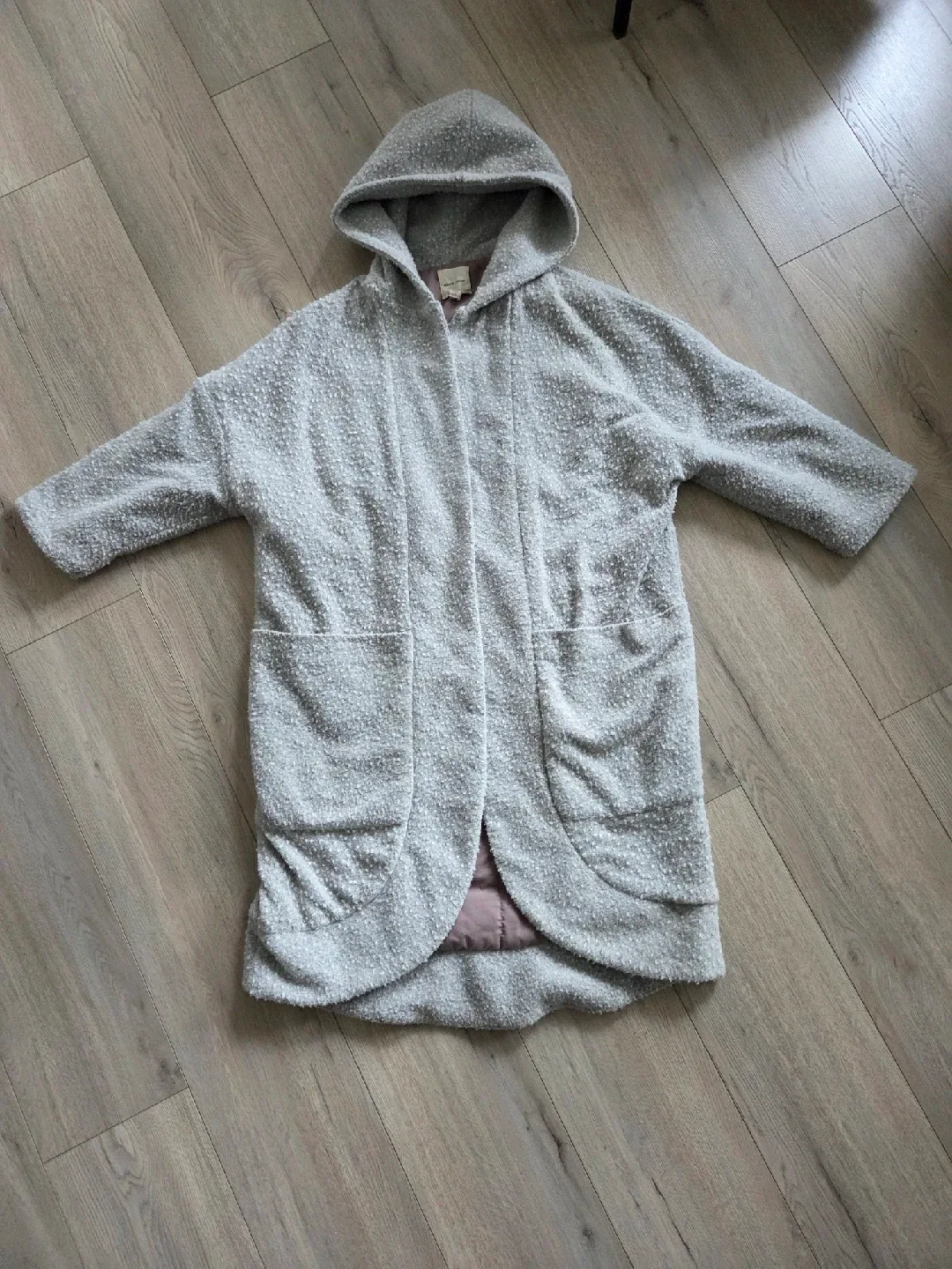 Grey Bouclé Hooded Coat thumbnail