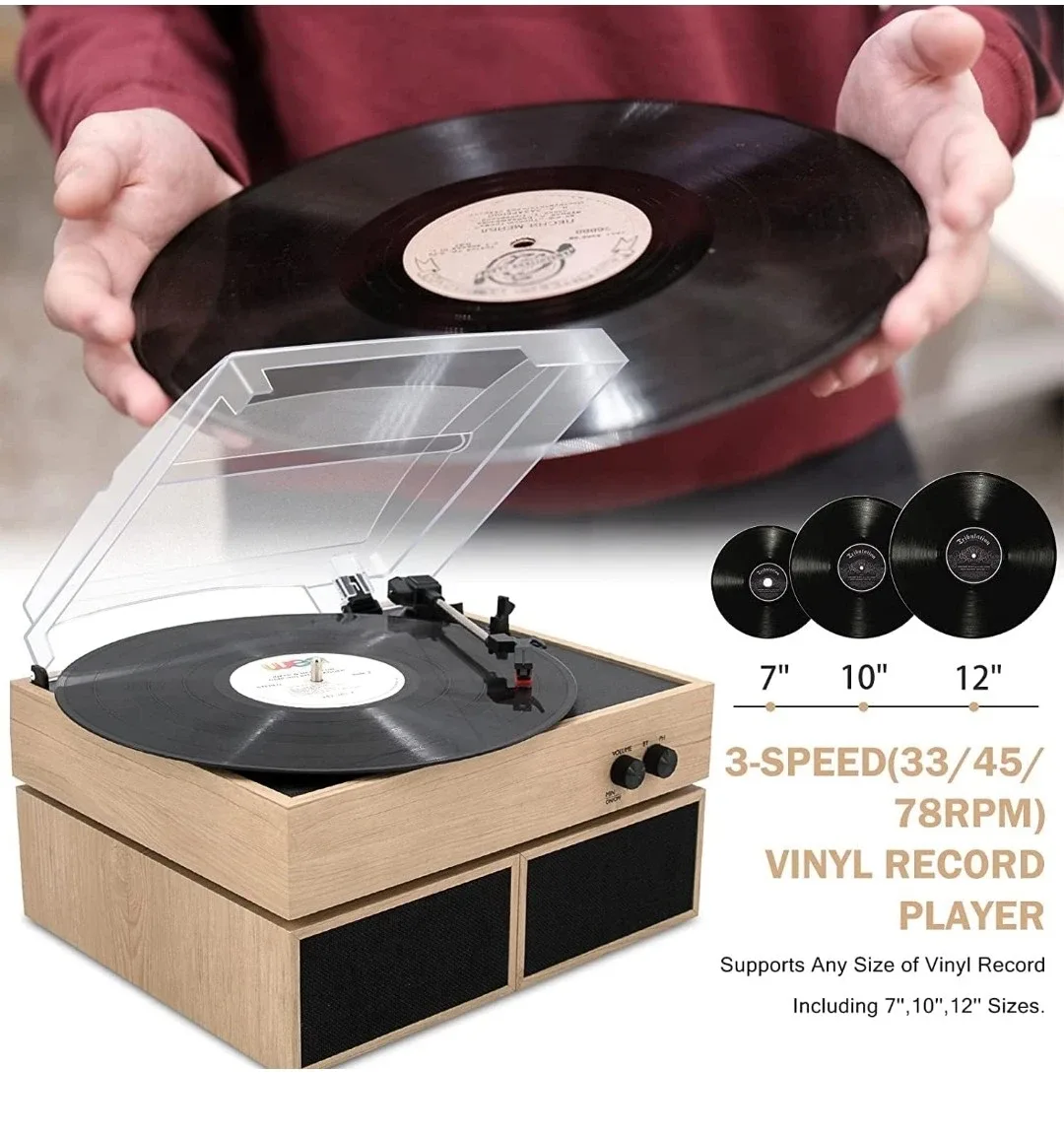 LP&No.1 Wireless Vintage Turntable with Stereo Speakers image indicator(9)