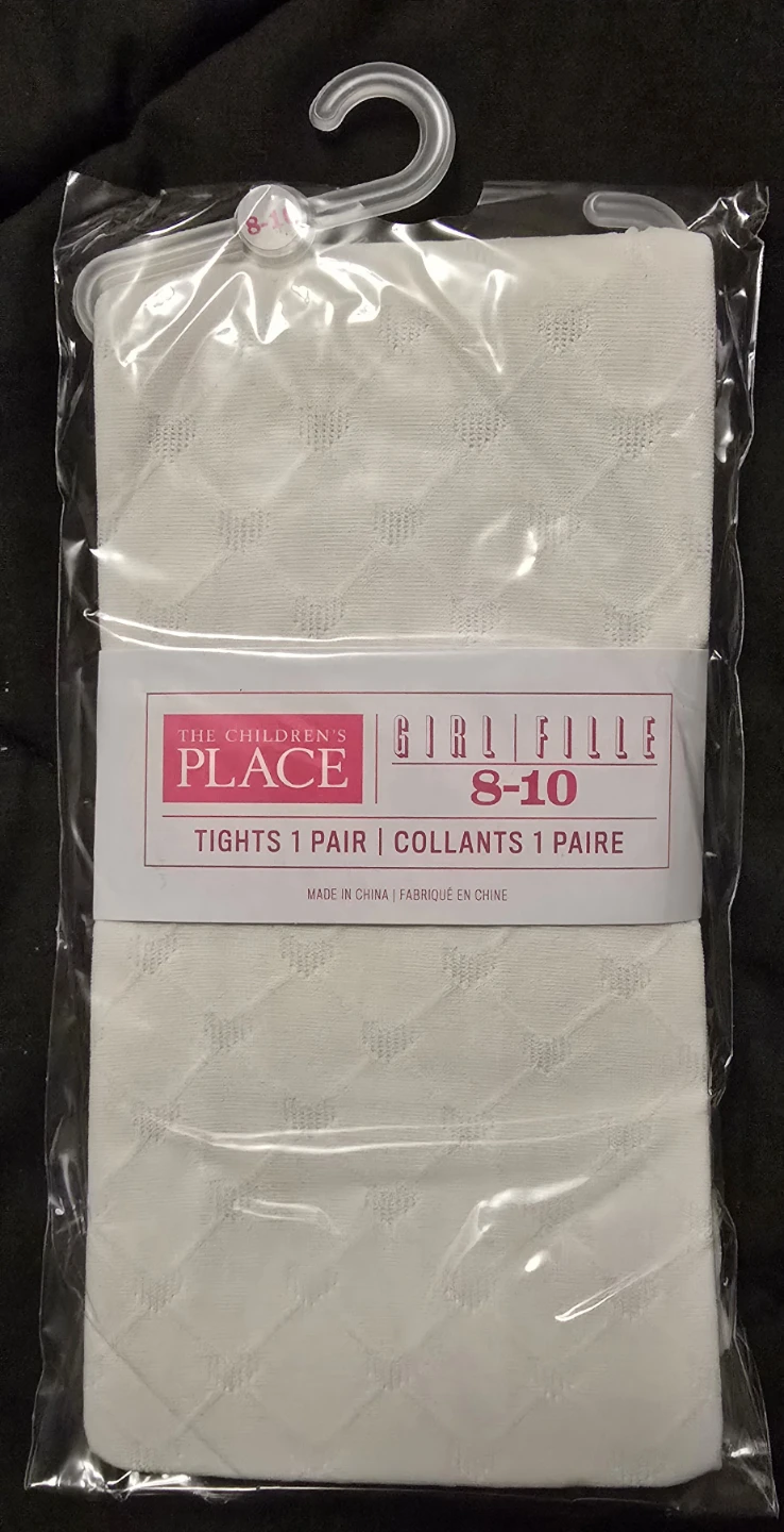 NEW! Girl's White Argyle & Heart Pattern Tights! - Size 8 - 10