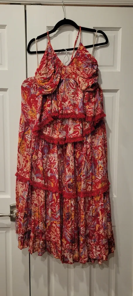 Free People Red Floral Halter Top and matching skirt, Size L image indicator(2)