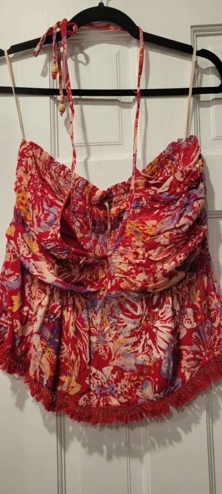 Free People Red Floral Halter Top and matching skirt, Size L image indicator(3)