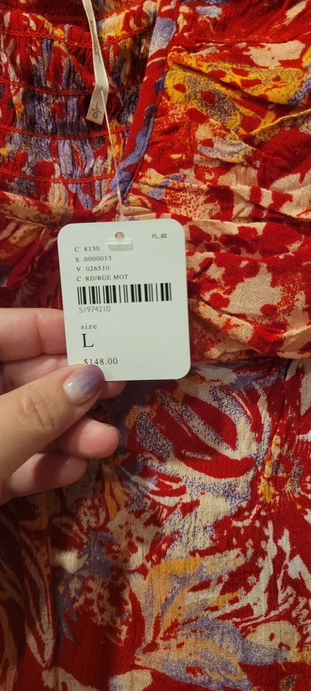 Free People Red Floral Halter Top and matching skirt, Size L image indicator(4)