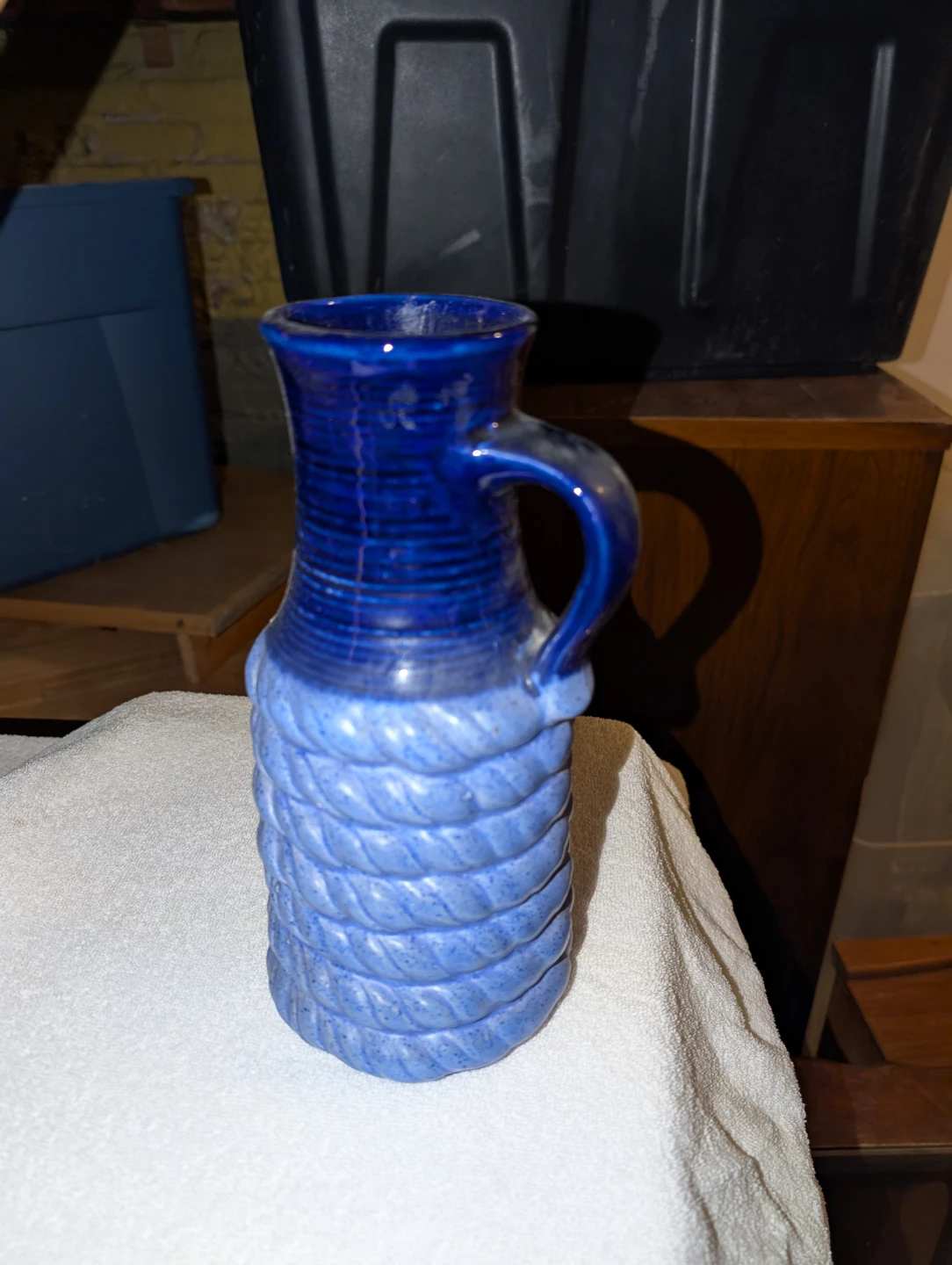 VTG Blue ceramic pitcher vase