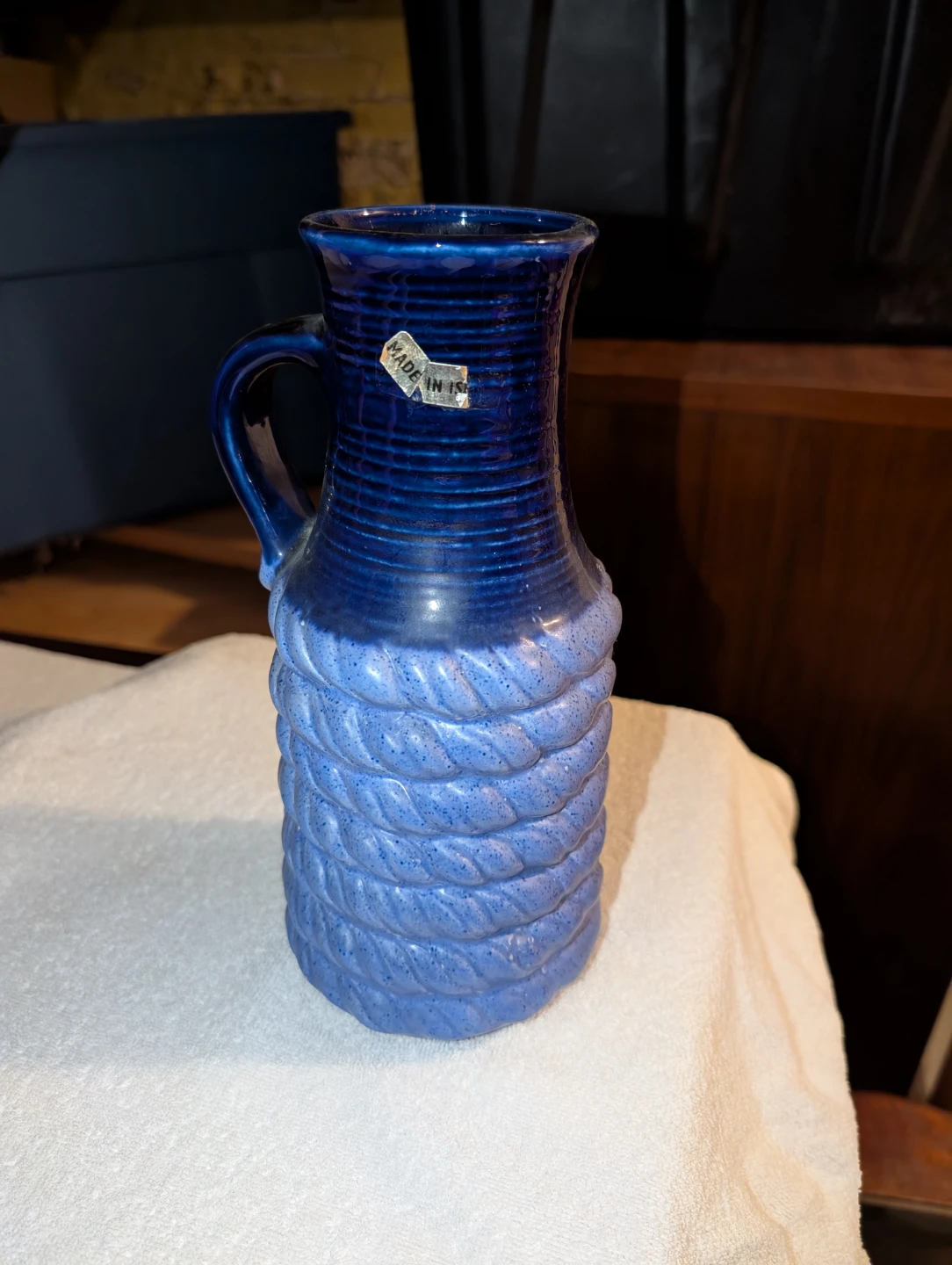 VTG Blue ceramic pitcher vase - photo 2