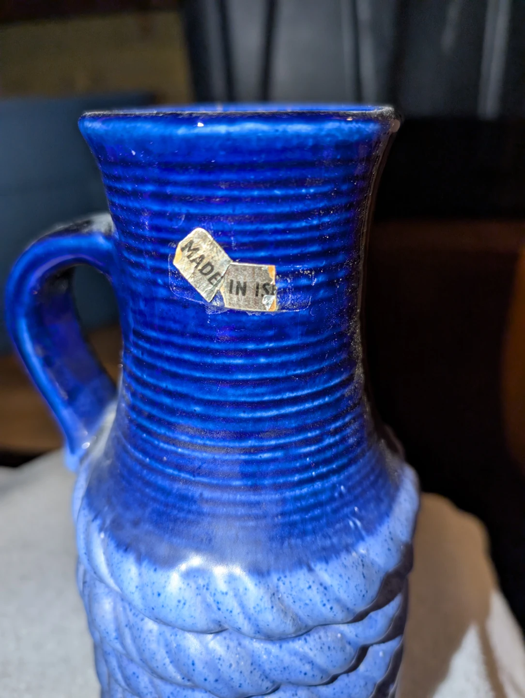 VTG Blue ceramic pitcher vase - photo 3