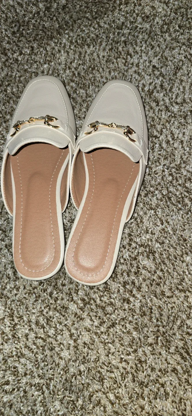 Beige Mules with Gold Detail, Size 9