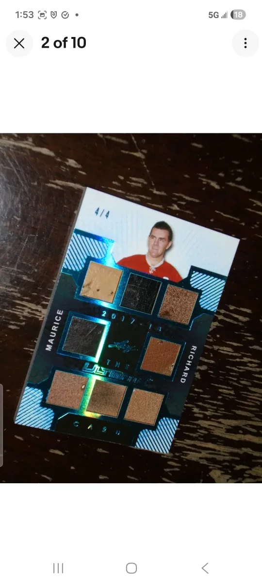 Leaf Ultimate Hockey Maurice Richard Card/ leather worn relics image indicator(2)