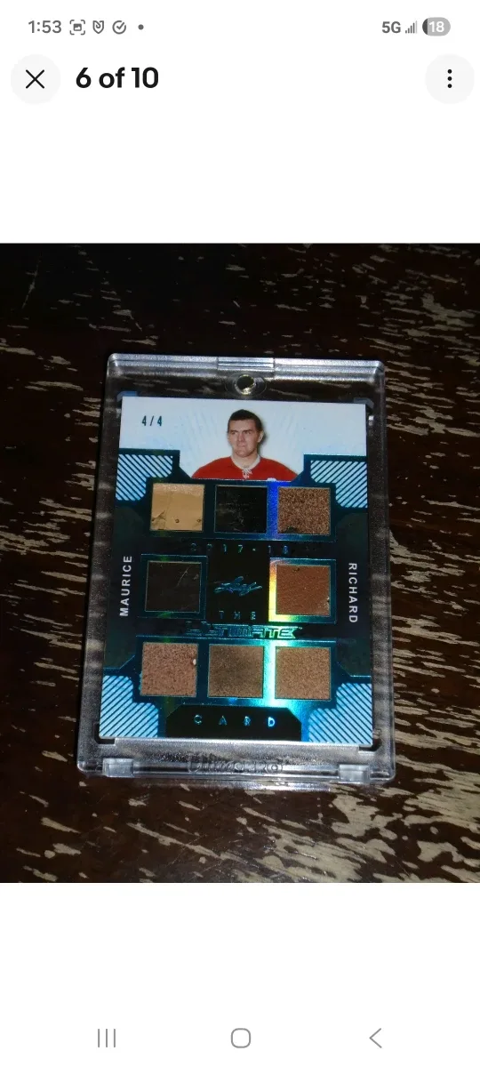 Leaf Ultimate Hockey Maurice Richard Card/ leather worn relics image indicator(6)