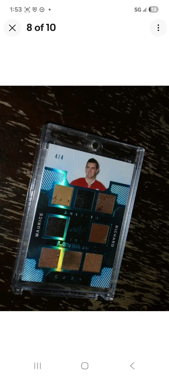 Leaf Ultimate Hockey Maurice Richard Card/ leather worn relics image indicator(8)