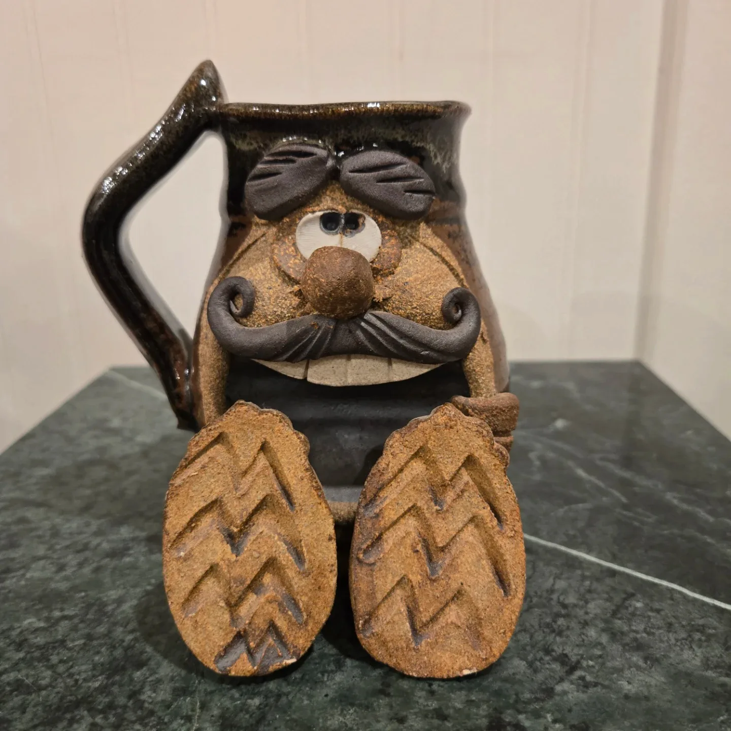Vintage 3D "Ugly Face" Stoneware Robert Eakin style Mug