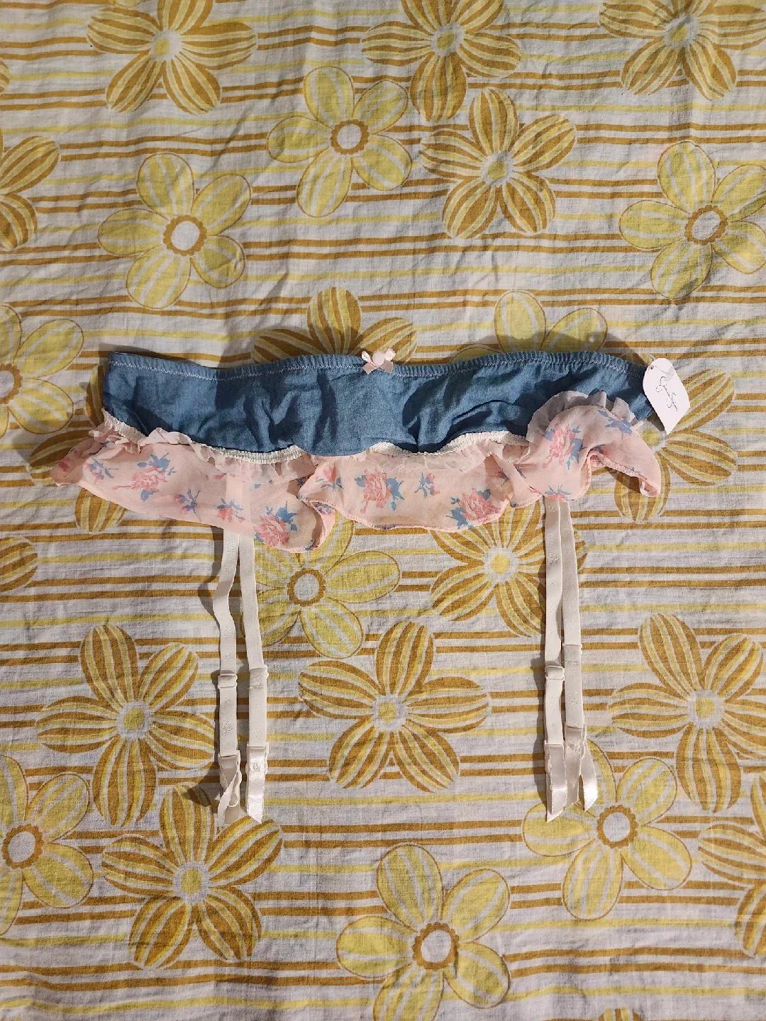 NWT Coquette denim and floral garter belt thumbnail