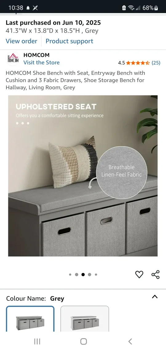 HOMCOM Grey Shoe Bench with Seat & 3 Drawers image indicator(5)