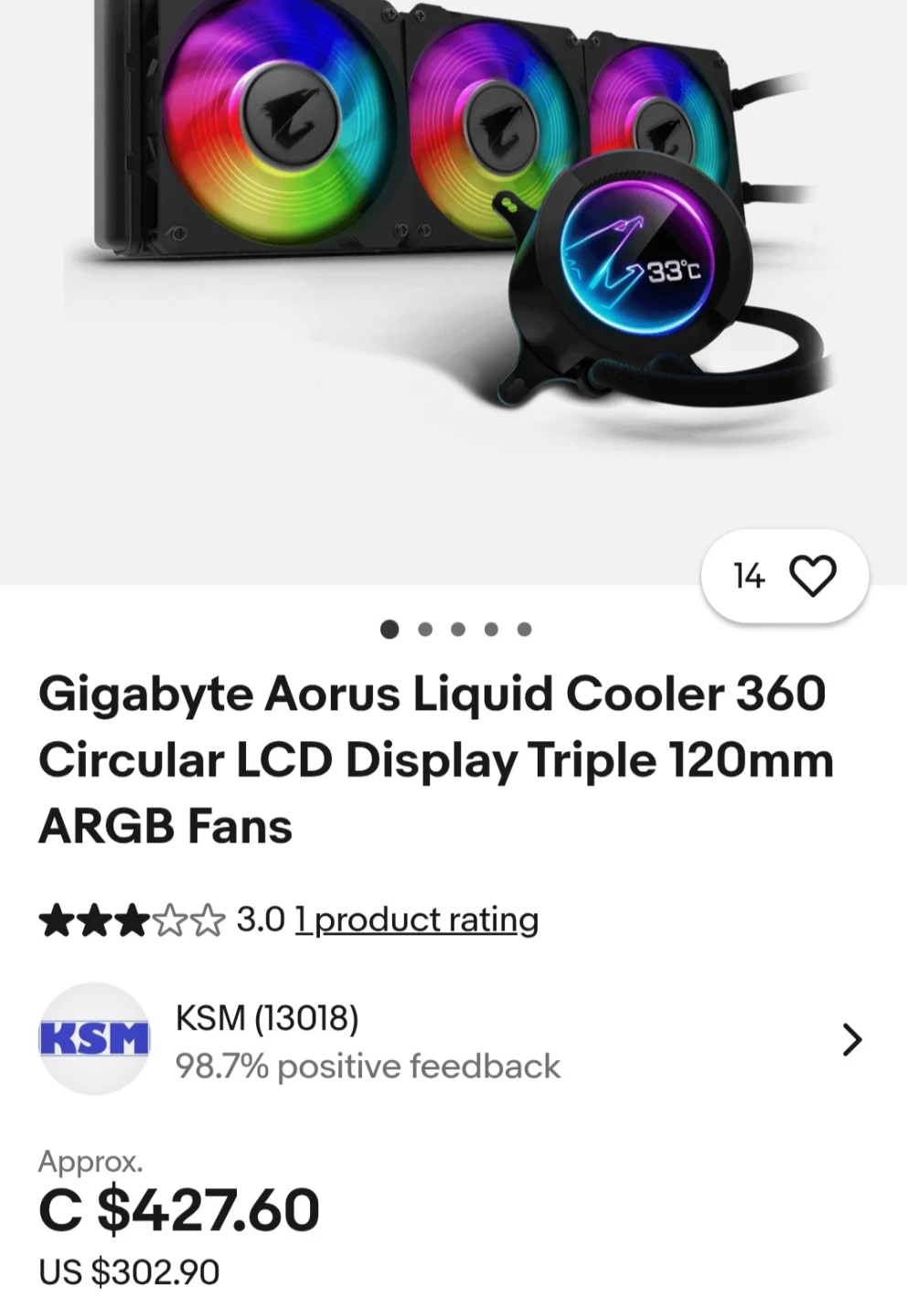 Aorus Liquid Cooler 360 CPU Cooler - New