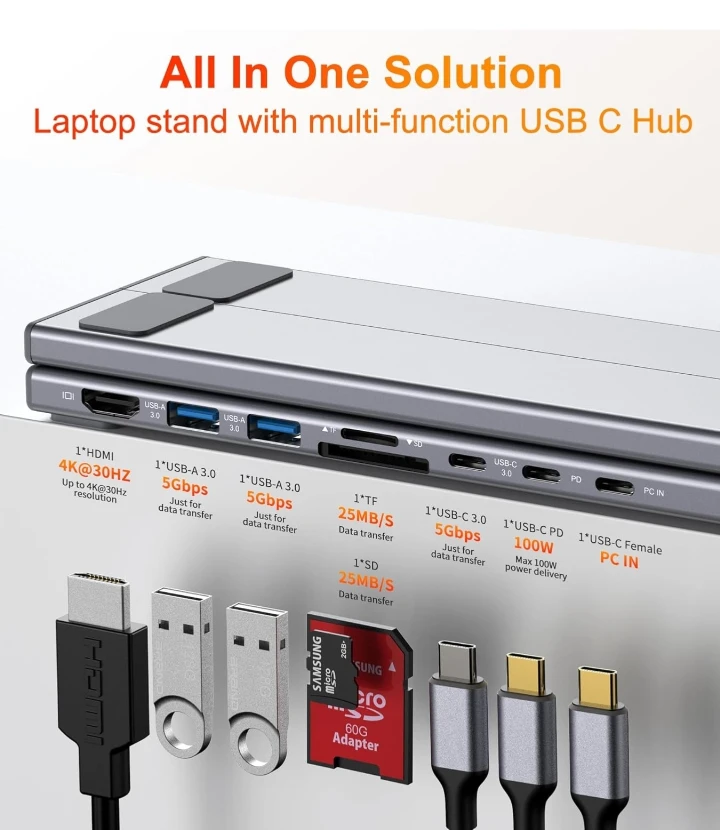 Mukiya USB-C HUB 8-in-1 Hub Laptop Stand - Adjustable - photo 5