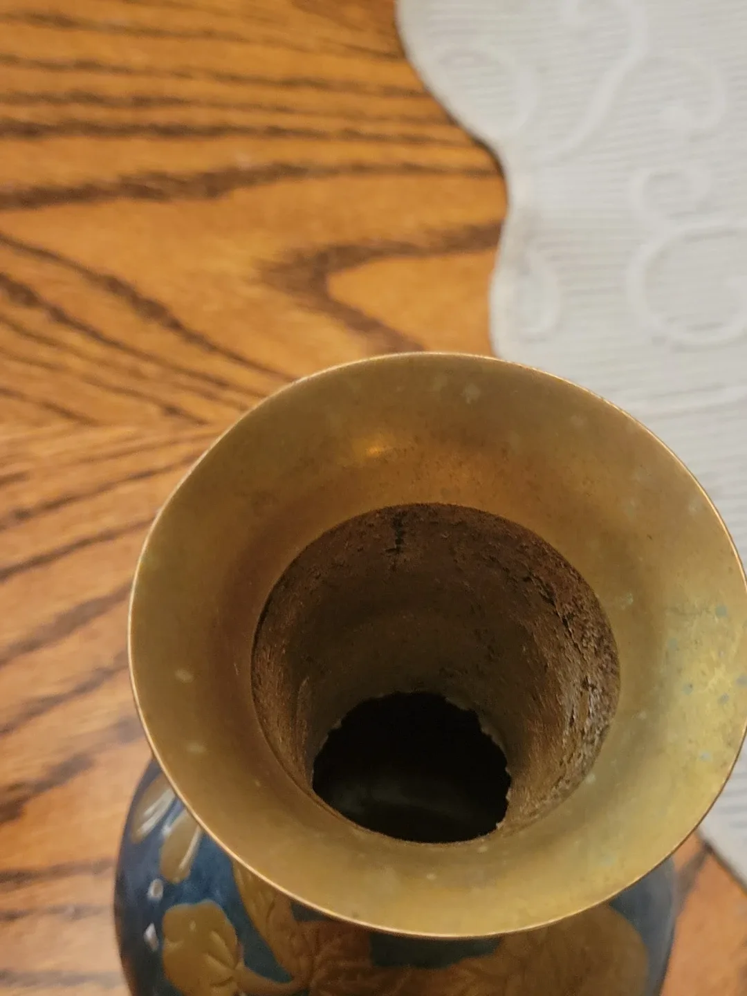 Vintage Brass Teal Fruit Motif Vase image indicator(7)