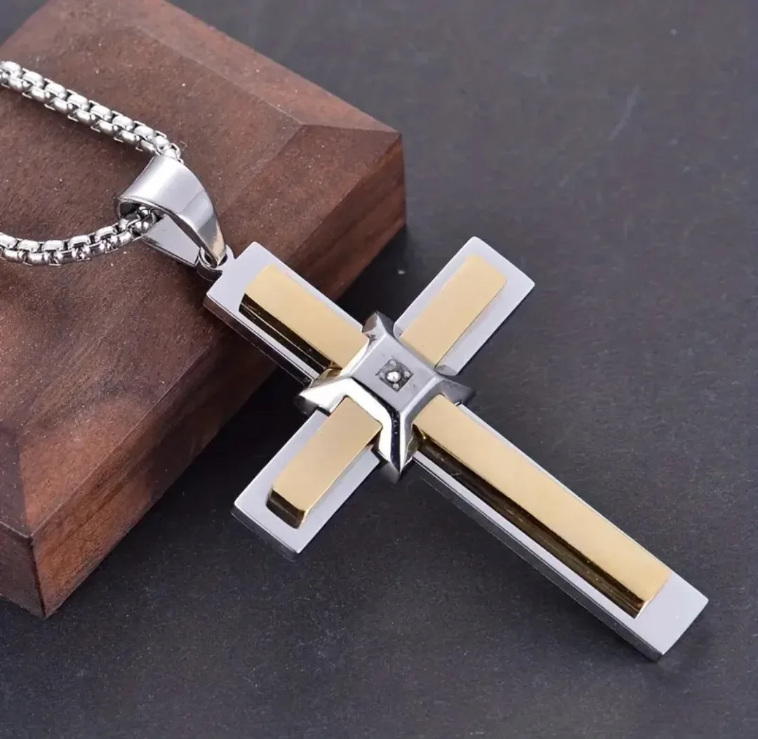 Cross Pendant Necklace - Silver & Gold Tone image indicator(2)