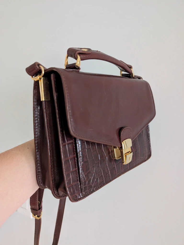Burgundy Brown Leather Shoulder Purse