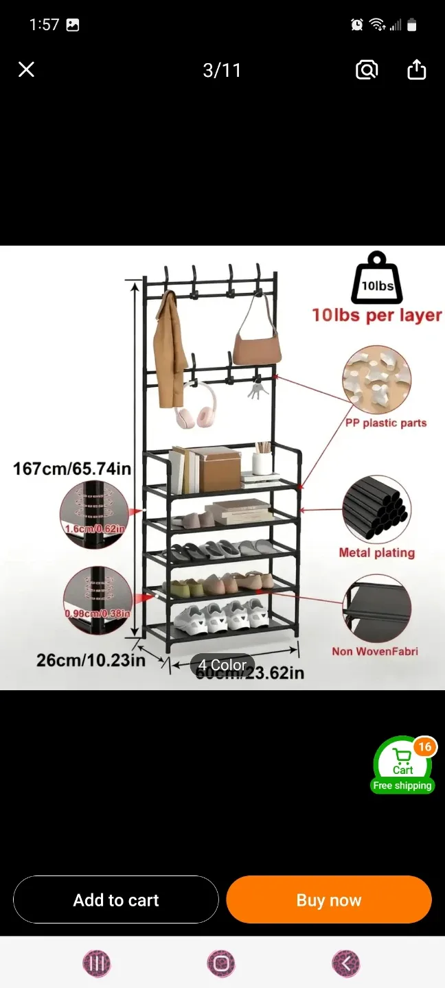 NEW Metal Shoe Rack with Coat Hooks image indicator(3)
