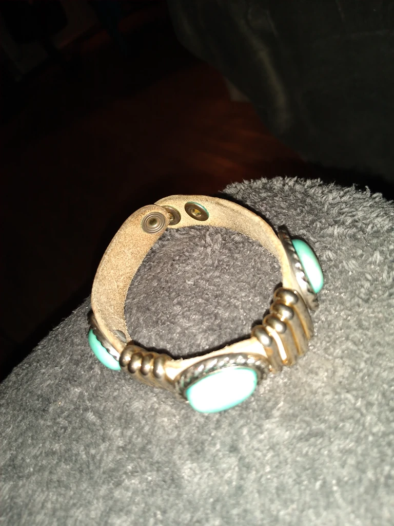 Vintage designer leather and turquoise bracelet