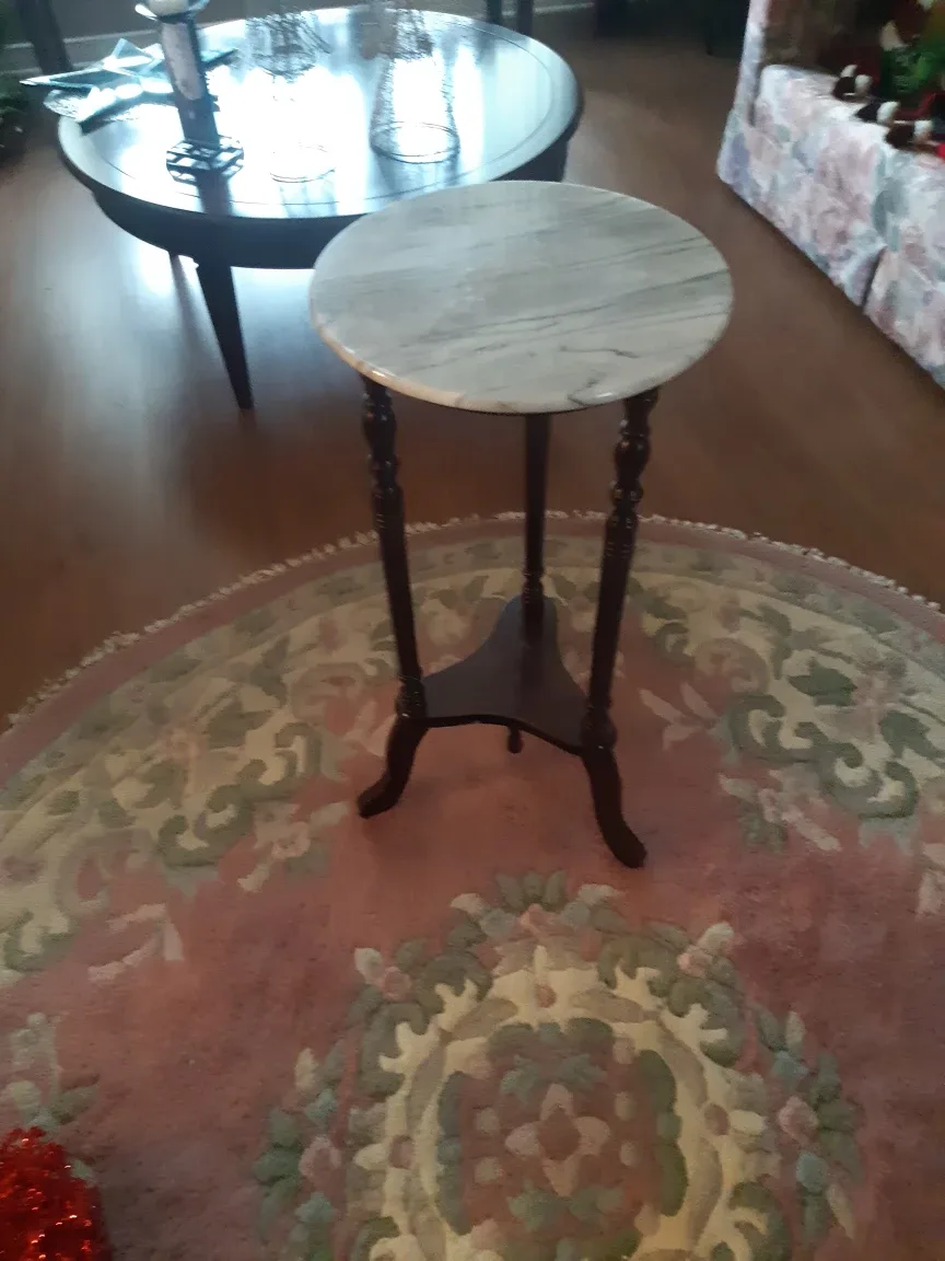 Marble Top Accent Table - Dark Wood