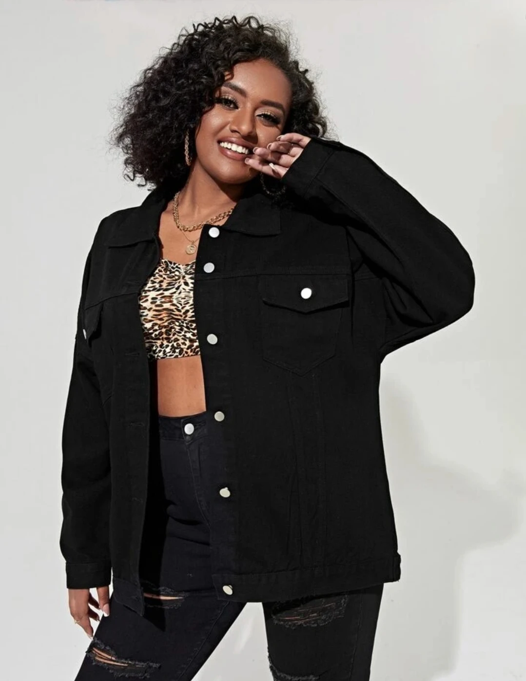 Black Denim Jacket from  SHEIN
