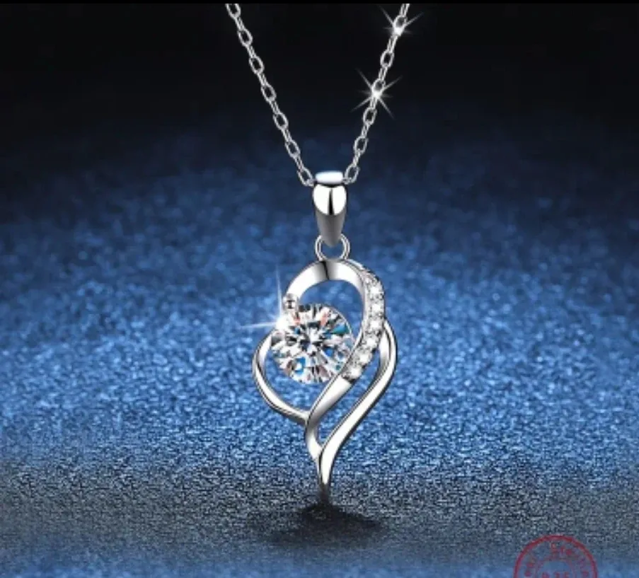 Sterling Silver 925 Rhodium Plating Heart Moissanite Necklace image indicator(3)