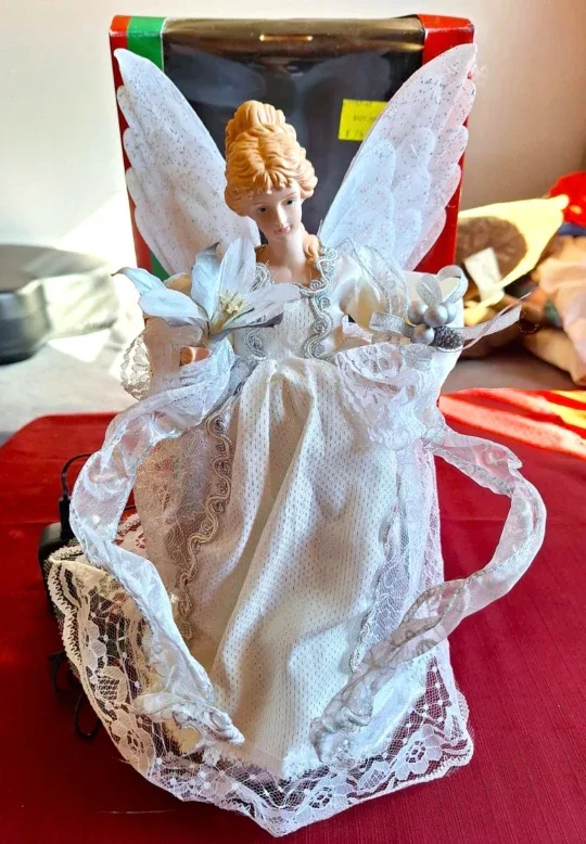 Vintage Sterling ANIMATED Fiber Optic ANGEL Tree Topper image indicator(2)