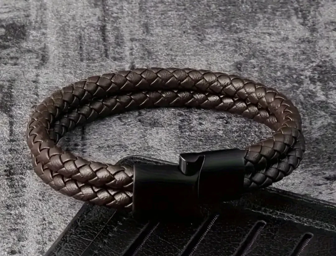Brown Braided Leather Bracelet - photo 2