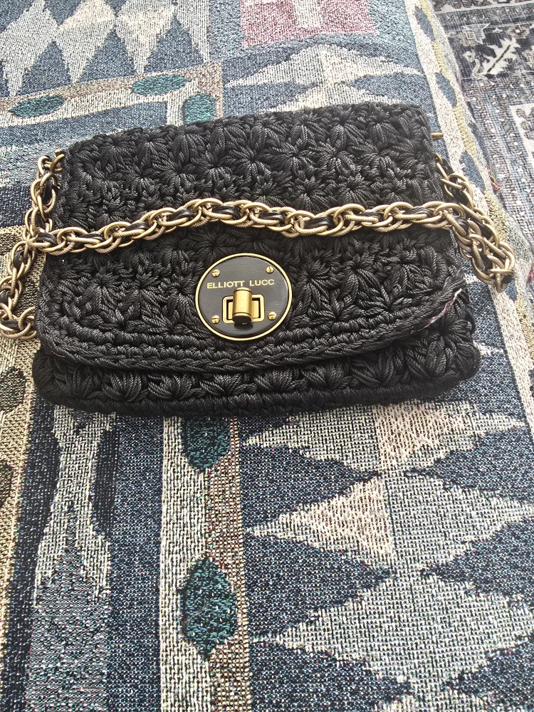 Elliott Lucca Black Crochet Chain Bag