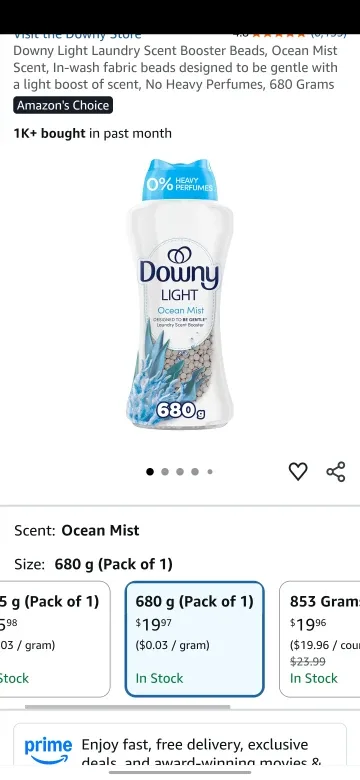 Downy Light Ocean Mist Laundry Scent Booster Beads - 680g image indicator(2)