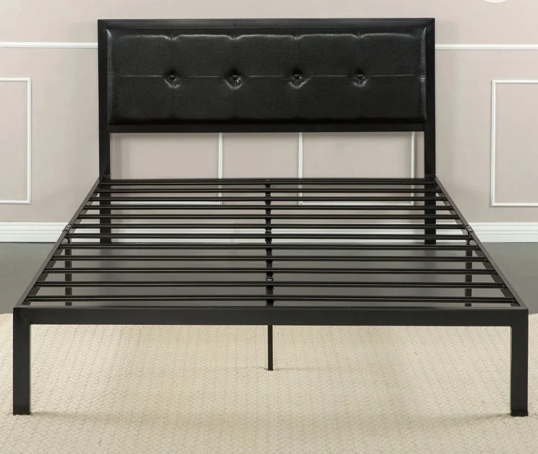 Black Metal Bed Frame with Headboard Queen size