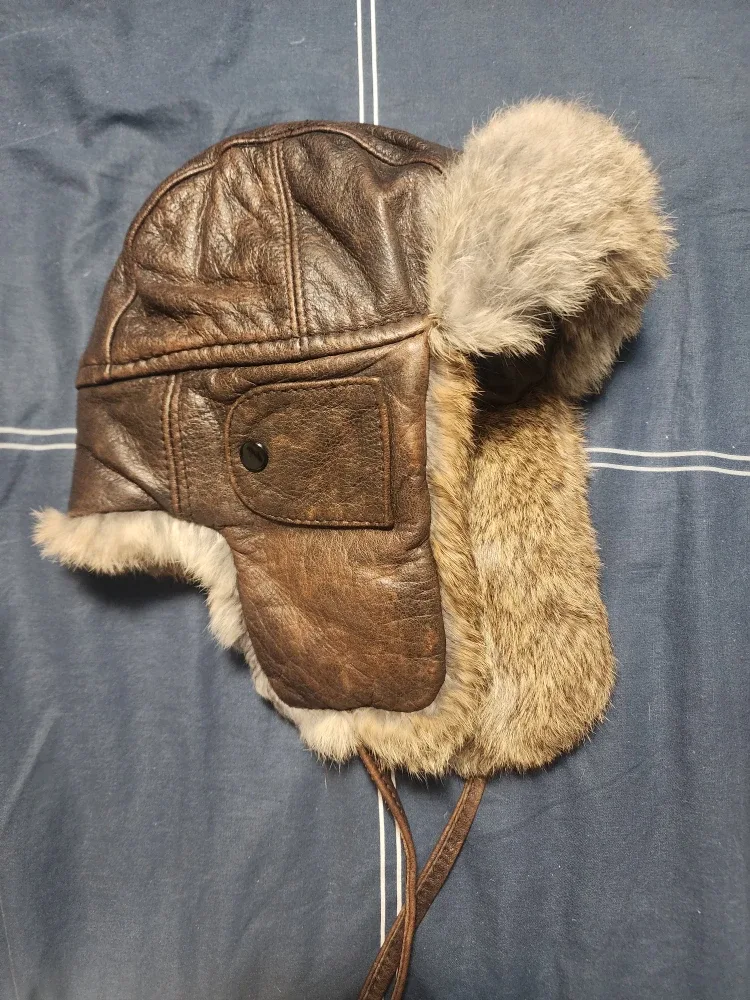 Brown Leather & Rabbit Fur Aviator Trapper Hat