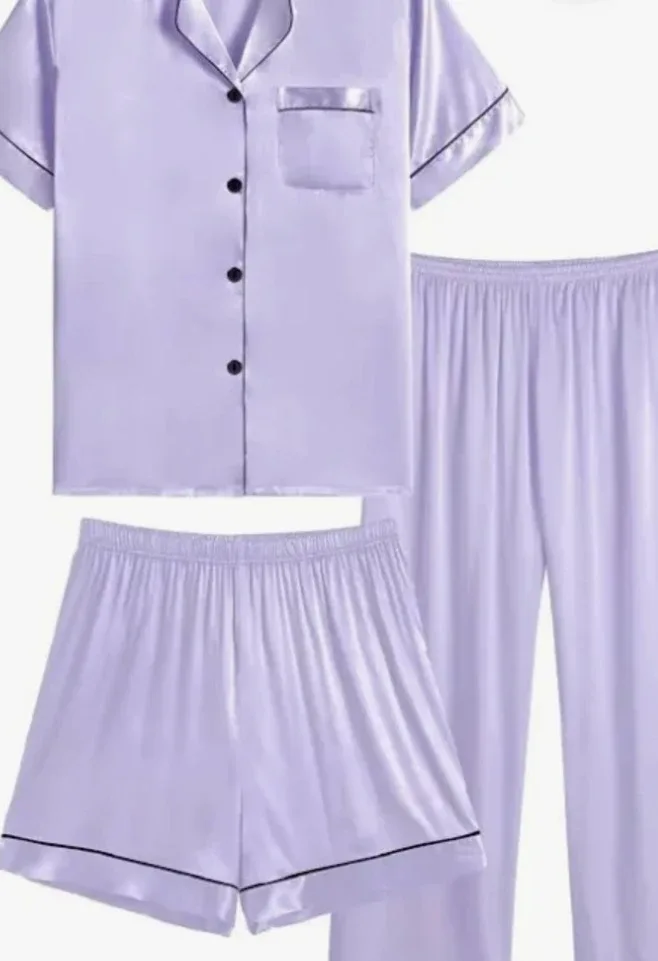 Lilac Satin Pajama Set - Size M