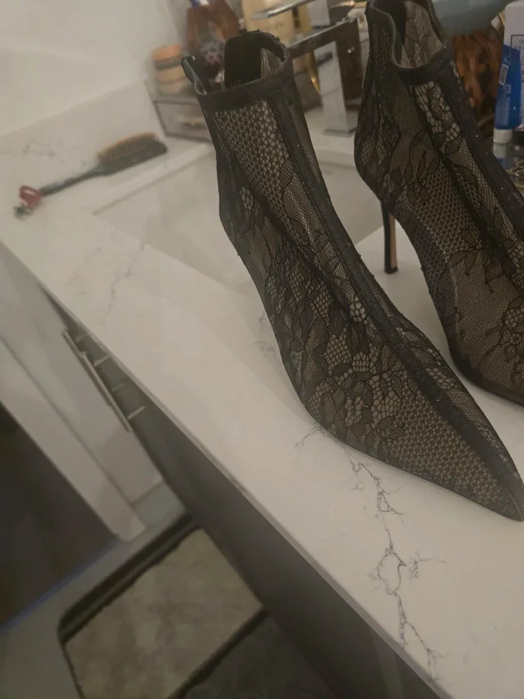 Lace Pointed-Toe Heeled Booties by Bangley Mishka image indicator(2)