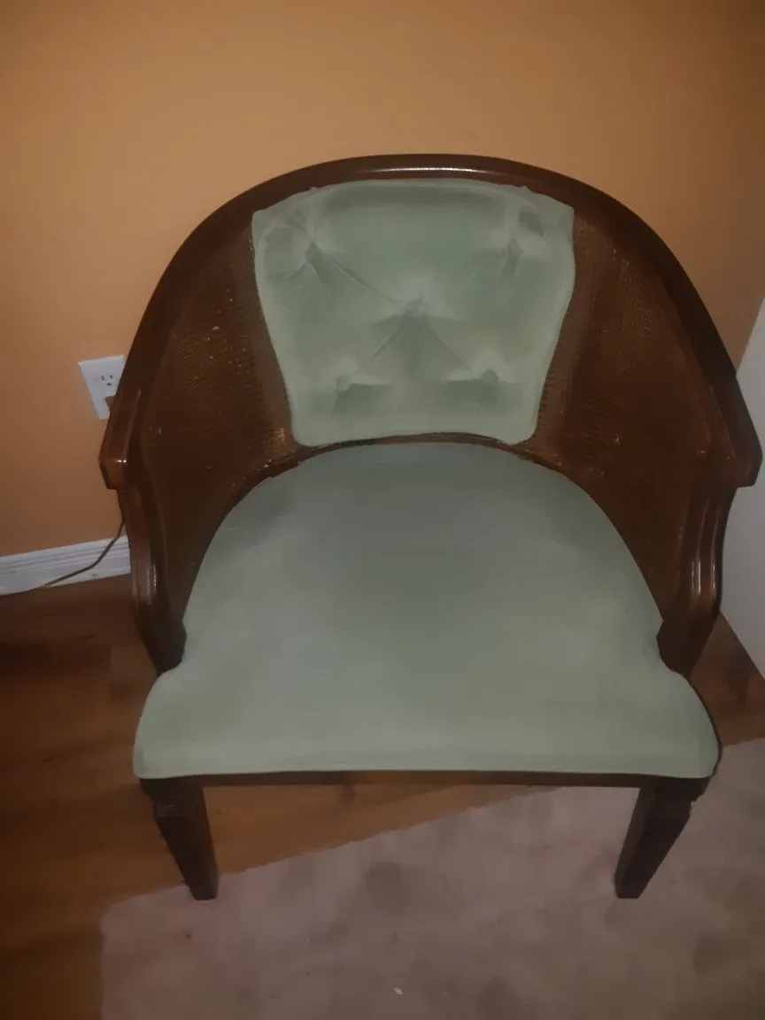 Vintage Cane Back Chair - Light Green