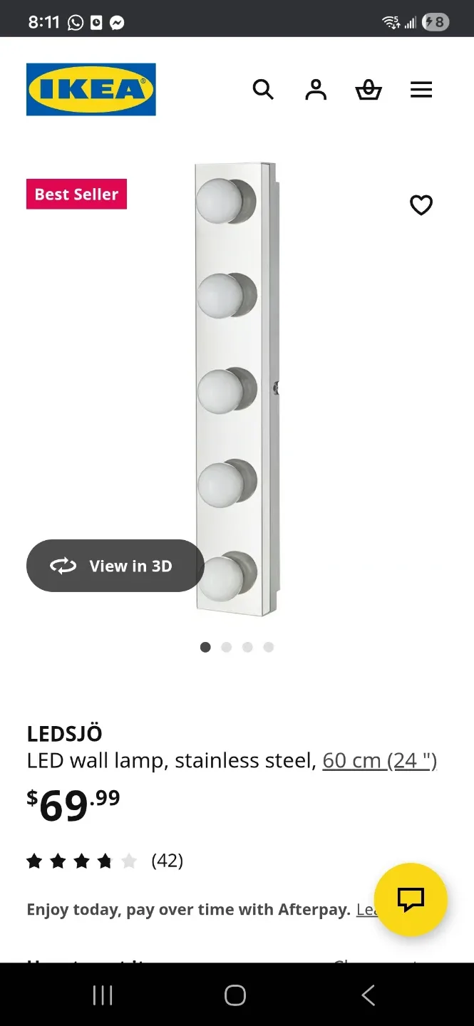 IKEA LEDSJÖ LED Wall Lamp, Stainless Steel image indicator(4)