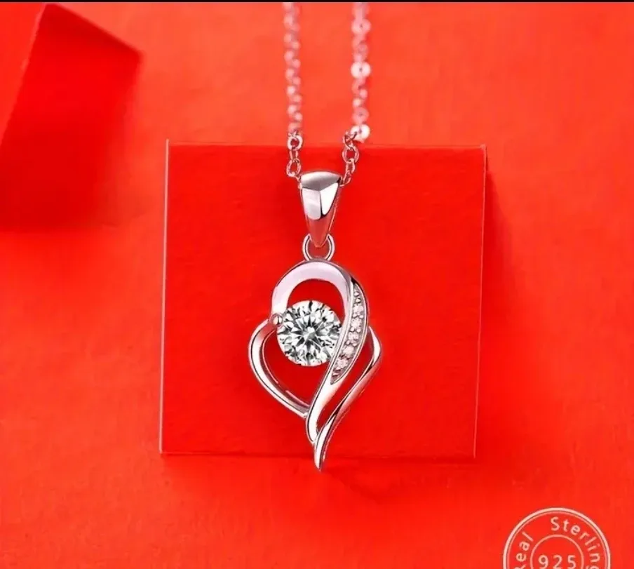 Sterling Silver 925 Rhodium Plating Heart Moissanite Necklace image indicator(5)