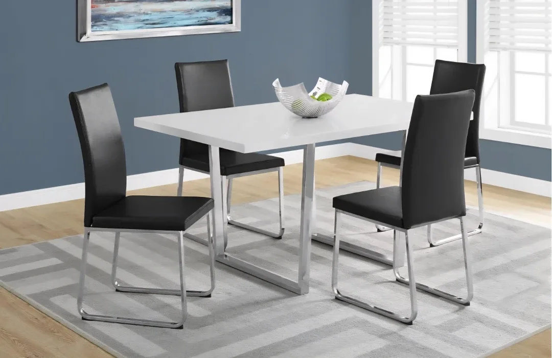 White Dining Table with Chrome Base