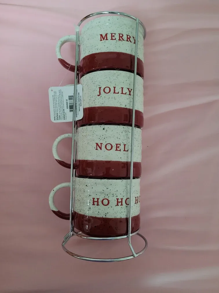Christmas Stacking Mugs with Metal Stand